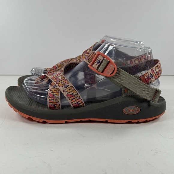 Chaco Z/2 Adjustable Strap Love Peace Sandal Orange Gray‎ Women's Size 8 - Picture 6 of 12